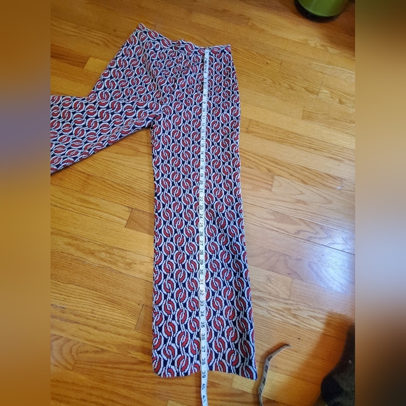 Vintage Red Blue & White Patterned Women's 70s Wide Leg Pants - Picture 8 of 9